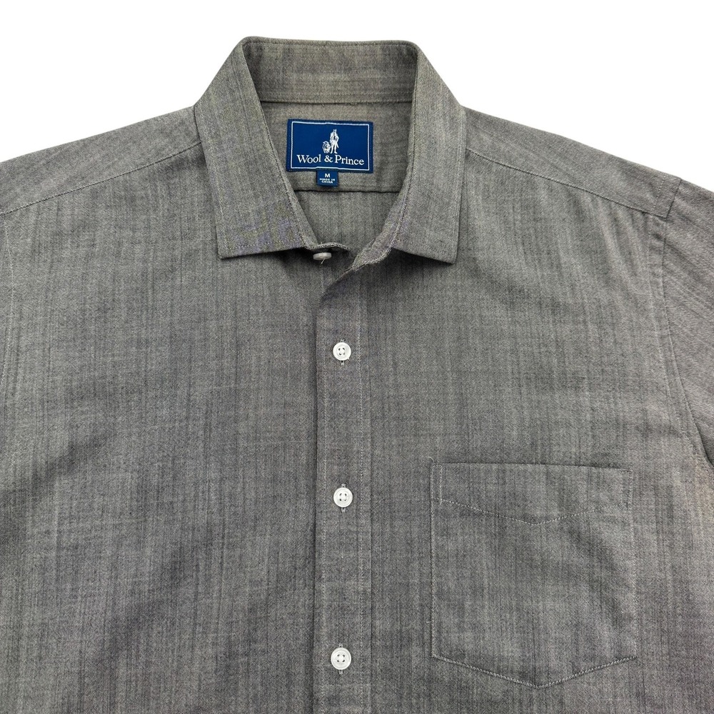 Wool & Prince Shirt Mens M Gray Long Sleeve Button Up 100% Wool Business Dress